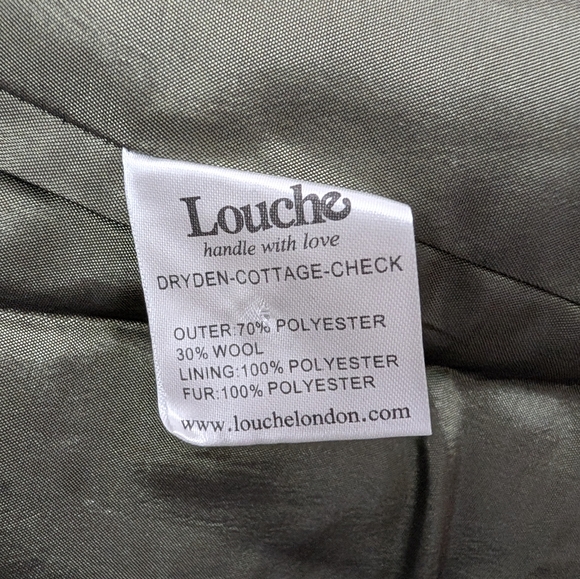 Louche London Dryden Cottage Check Faux Fur Wool Blend A-Line Coat Size US 8 NWT - Picture 8 of 9